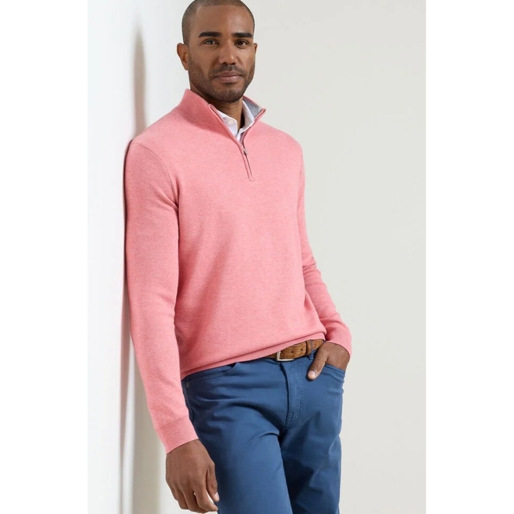 Peter Millar Crown Coolspun Lite Cotton Quarter-Zip Sweater Venetian Pink Mens M
